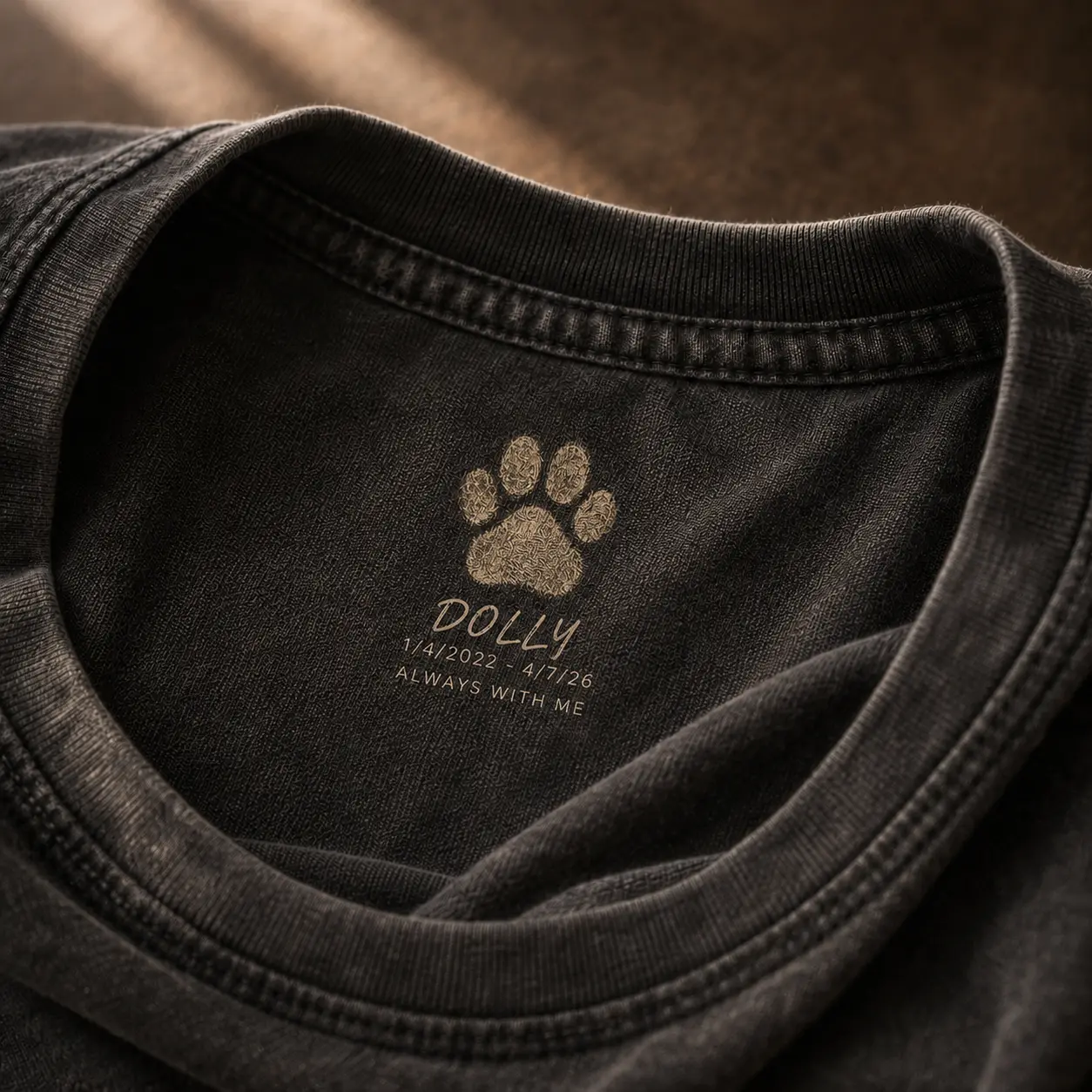 Dolly memorial T-shirt with her real paw print