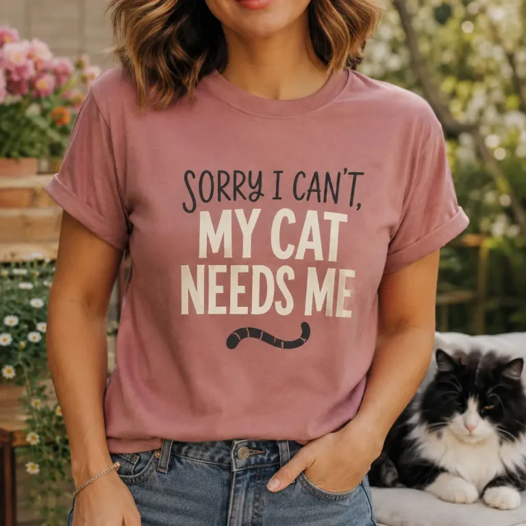 Sorry I Can’t My Cat Needs Me funny cat T-shirt design