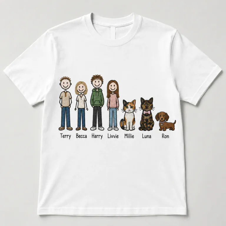 Personalised family and pet portrait T-shirt design preview